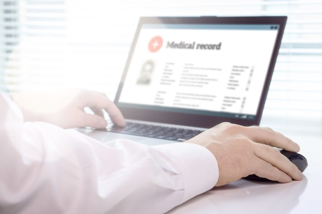 Virtual assistant in healthcare updating the medical record of a patient.