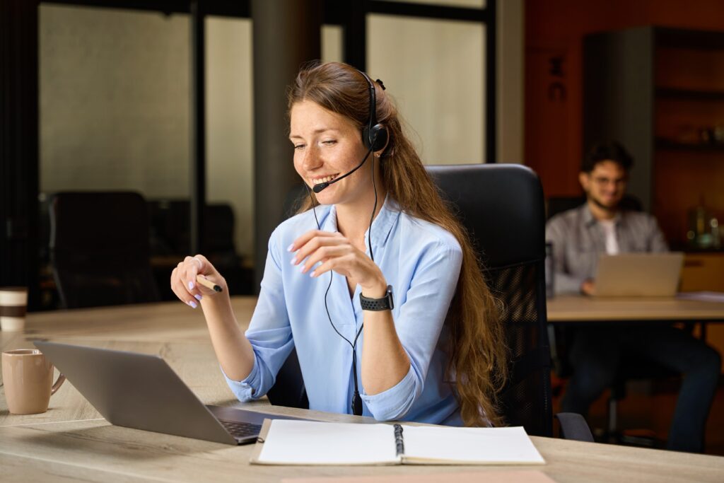 Female customer service agent with headset