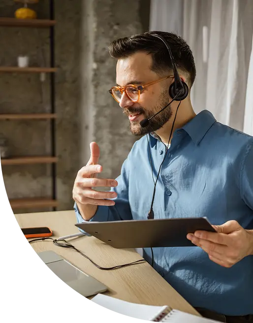 Virtual worker video calling with tablet and headset