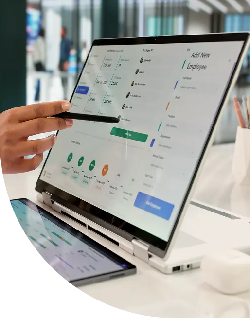 Virtual worker managing tasks on laptop screen